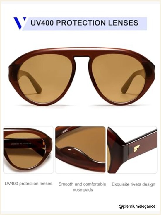 Oversized Aviator Sunglasses UV400 Retro Shield Frame Large main image 6